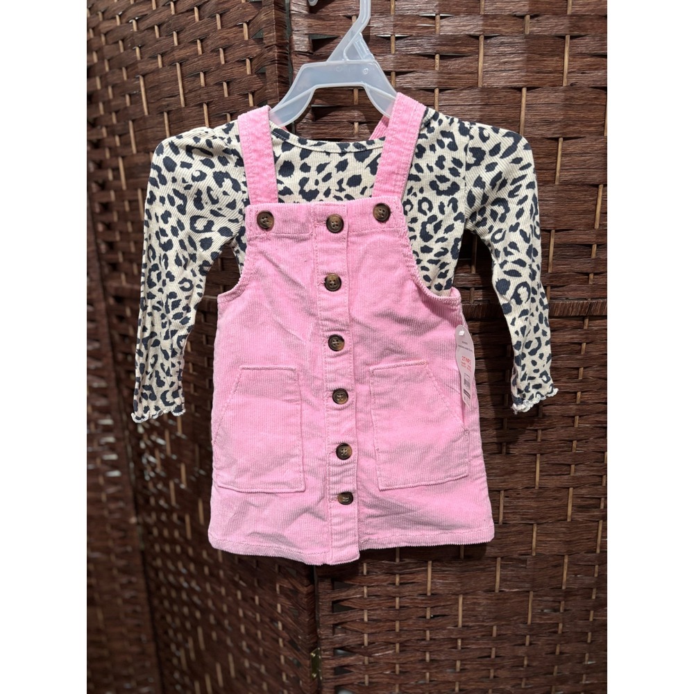 Wonder Nation GargAnimals 2T Pink Corduroy Overalls‎ Leopard Top Set